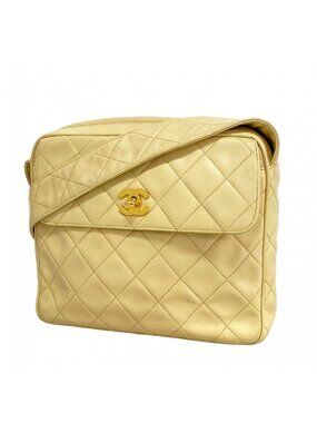 Chanel Shoulder Bag Quilted Lambskin Ivory Gold